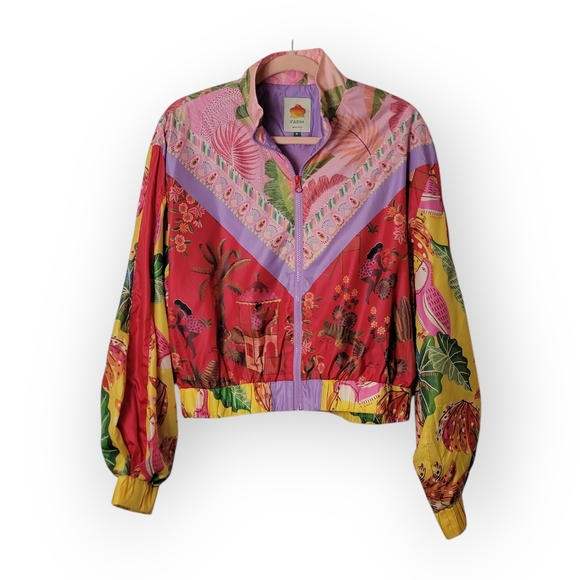 Farm Rio Mixed Scarves Wind Breaker Jacket - Picture 2 of 5